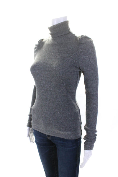 Amo Womens Long Sleeve Ribbed Knit Turtleneck Shirt Gray Cotton Size Small