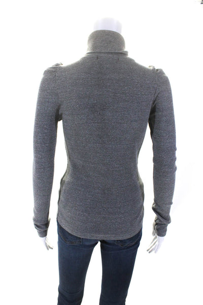 Amo Womens Long Sleeve Ribbed Knit Turtleneck Shirt Gray Cotton Size Small