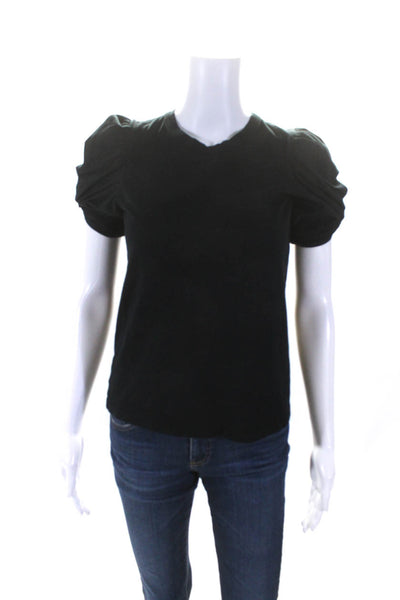 ALC Womens Ruched Short Sleeve Crew Neck Tee Shirt Black Cotton Size XS