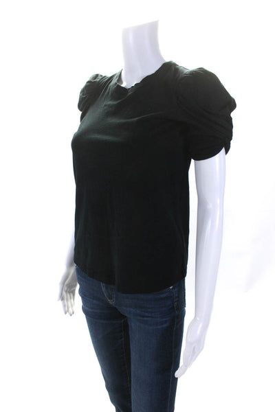 ALC Womens Ruched Short Sleeve Crew Neck Tee Shirt Black Cotton Size XS