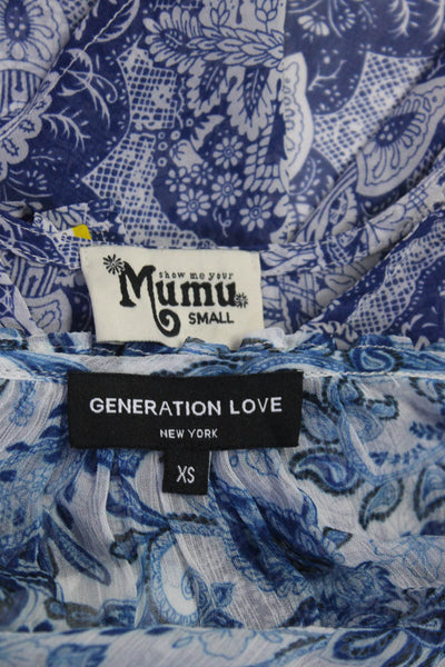 Generation Love Show Me Your Mumu Womens Printed Tops White Blue XS Small Lot 2