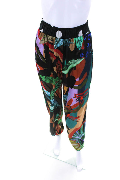 Dayra Womens Abstract Print Satin Elastic Waist Pants Multicolor Size Medium