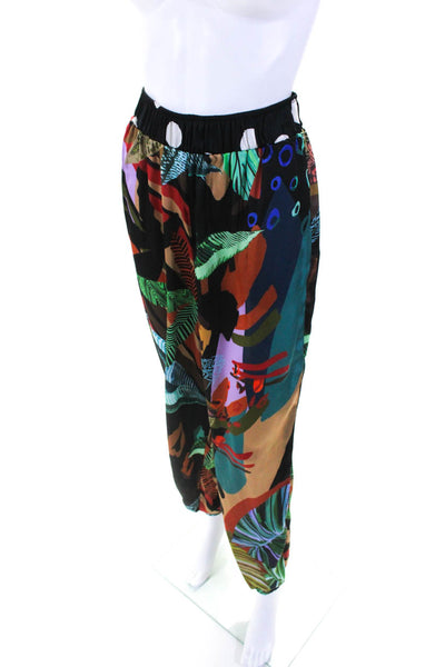 Dayra Womens Abstract Print Satin Elastic Waist Pants Multicolor Size Medium