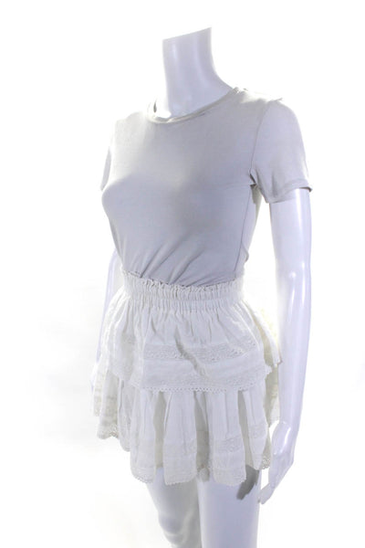 Love Shack Fancy Womens Elastic Waist Tier Ruffle Mini Circle Skirt White Small