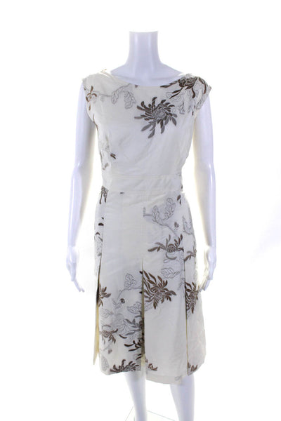 Rena Lange Womens Silk Blend Floral Print A Line Dress White Black Size 16