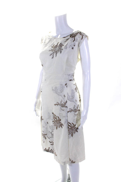 Rena Lange Womens Silk Blend Floral Print A Line Dress White Black Size 16