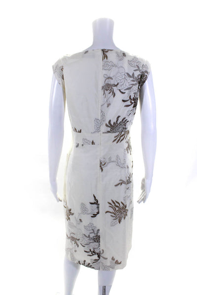 Rena Lange Womens Silk Blend Floral Print A Line Dress White Black Size 16