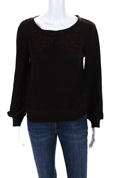 Milly Womens Red Glittery Crew Neck Long Sleeve Pullover Sweater Top Size S