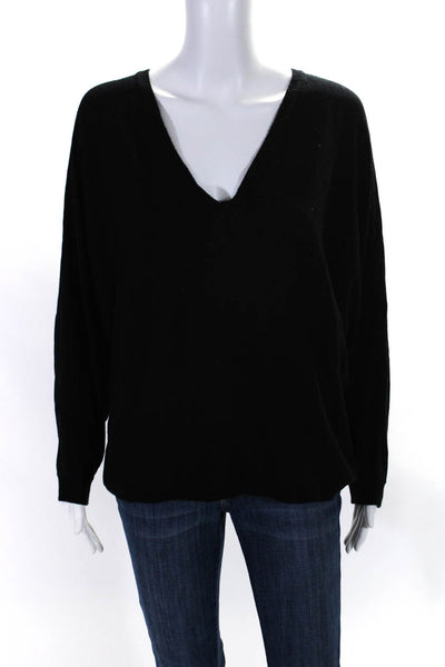 Feel The Piece Womens Black Crew Neck V Back Long Sleeve Sweater Top Size OS