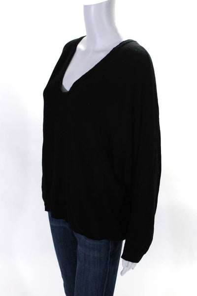 Feel The Piece Womens Black Crew Neck V Back Long Sleeve Sweater Top Size OS