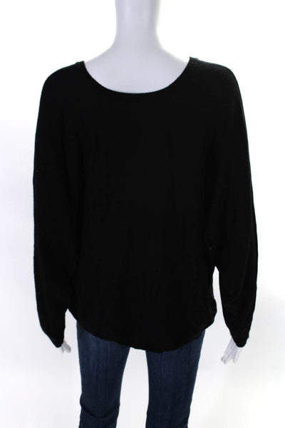 Feel The Piece Womens Black Crew Neck V Back Long Sleeve Sweater Top Size OS