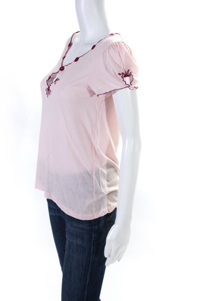 Marc Jacobs Womens Short Sleeve Keyhole Tee Shirt Pink Cotton Size Small