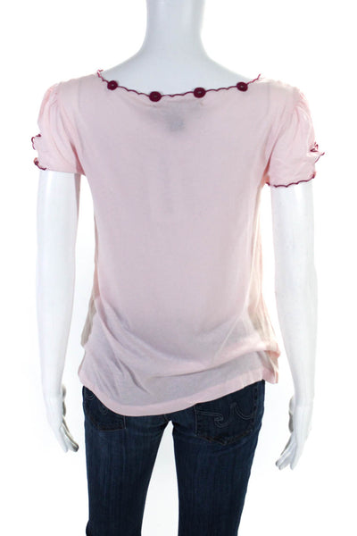 Marc Jacobs Womens Short Sleeve Keyhole Tee Shirt Pink Cotton Size Small