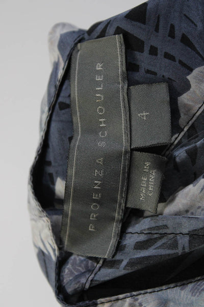 Proenza Schouler Womens Button Front Ruffled Mesh Floral Silk Top Black Size 4