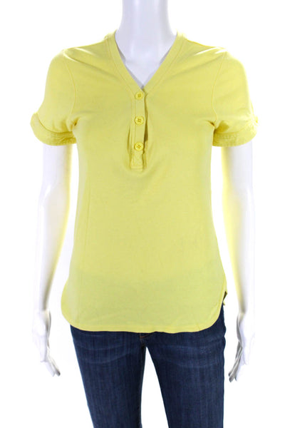 Marc Jacobs Womens Short Sleeve Three Button V Neck Tee Shirt Yellow Size Small