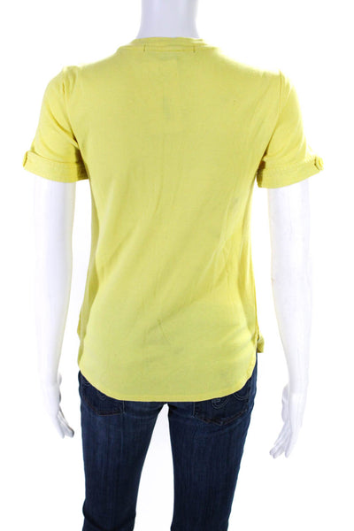 Marc Jacobs Womens Short Sleeve Three Button V Neck Tee Shirt Yellow Size Small