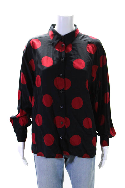 Missoni Donna Womens Button Front Polka Dot Silk Vintage Shirt Black Red Size 14