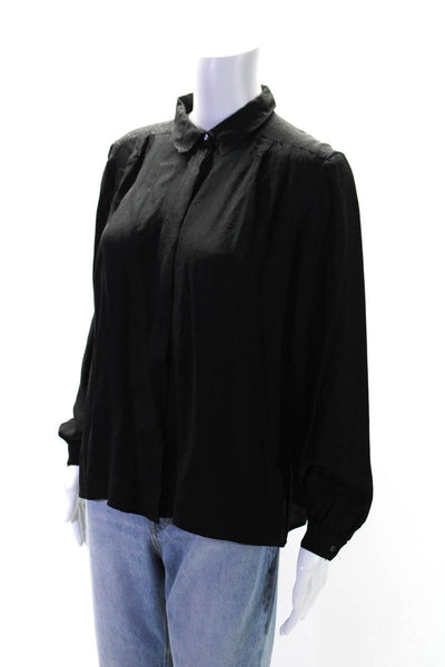 Valentino Womens Button Front Collared Vintage Monogram Silk Shirt Black Size 12