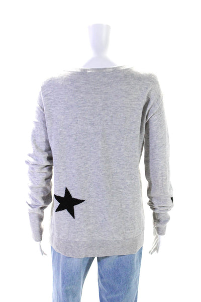 Pam & Gela Womens Merino Wool Knit Star Printed V-Neck Sweater Top Gray Size M