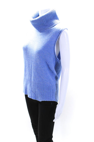 Theory Womens Cashmere Knit Sleeveless Turtleneck Sweater Top Blue Size M