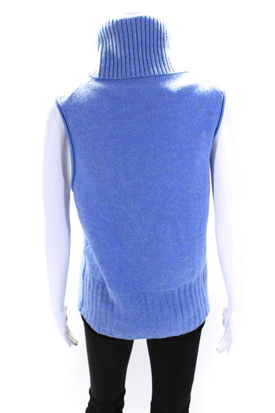Theory Womens Cashmere Knit Sleeveless Turtleneck Sweater Top Blue Size M