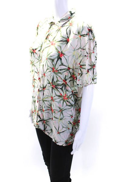 Allsaints Womens Green Floral Collar Short Sleeve Button Down Shirt Size S