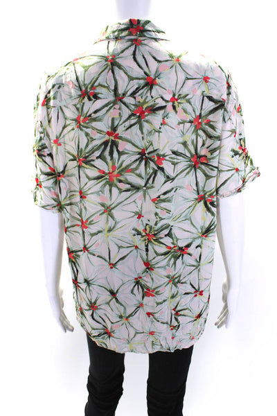 Allsaints Womens Green Floral Collar Short Sleeve Button Down Shirt Size S