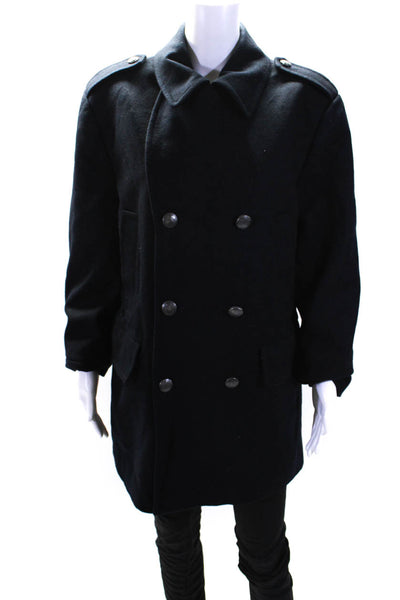 Vince Camuto Womens Black Wool Double Breasted Long Sleeve Peacoat Size M