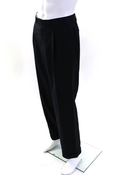 Canali Mens Navy Blue Wool Striped Pleated Straight Leg Dress Pants Size 52R