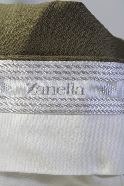 Zanella Mens Dark Khaki Pleated Straight Leg Dress Pants Size 32