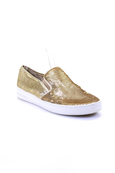 Michael Michael Kors Womens Gold Sequins Slip On Sneakers Shoes Size 8.5M