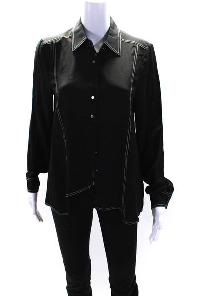 Artelier Nicole Miller Womens Silk Long Sleeve Button Down Top Black Size PP