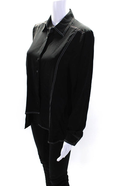 Artelier Nicole Miller Womens Silk Long Sleeve Button Down Top Black Size PP