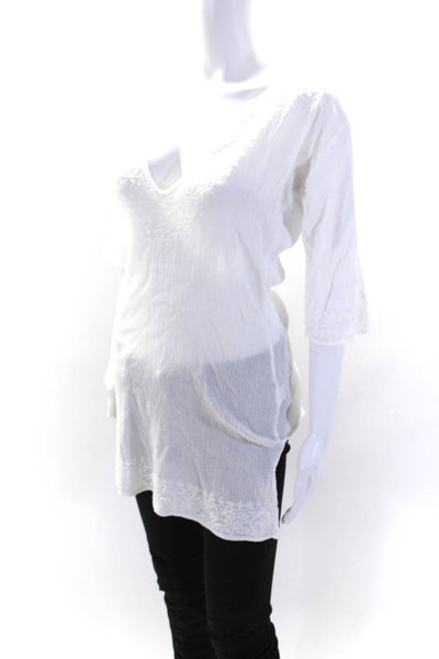 Melissa Odabash Womens Cotton Gauze 3/4 Sleeve V-Neck Tunic Top White Size M