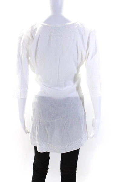 Melissa Odabash Womens Cotton Gauze 3/4 Sleeve V-Neck Tunic Top White Size M