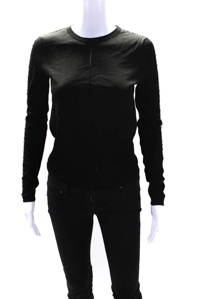 Generation Love Womens Tight-Knit Chain Link Trim Long Sleeve Top Black Size XS
