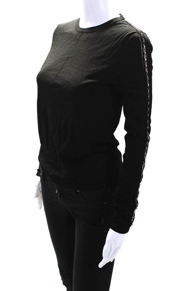 Generation Love Womens Tight-Knit Chain Link Trim Long Sleeve Top Black Size XS