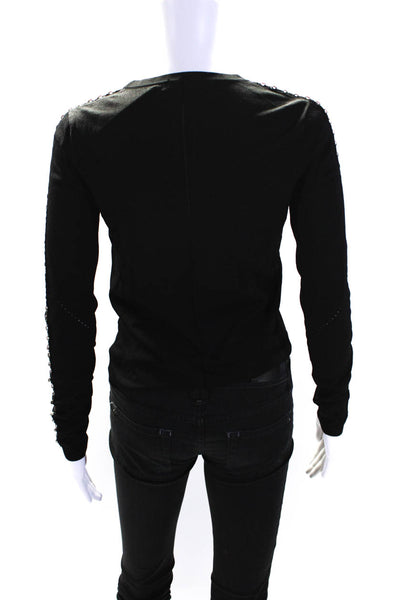 Generation Love Womens Tight-Knit Chain Link Trim Long Sleeve Top Black Size XS