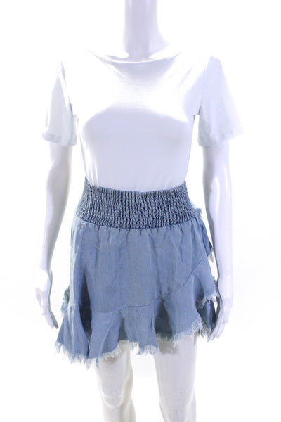 Muche Et Muchette Womens Denim Frayed Hem Unlined Short Wrap Skirt Blue Size OS