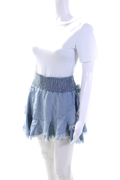 Muche Et Muchette Womens Denim Frayed Hem Unlined Short Wrap Skirt Blue Size OS