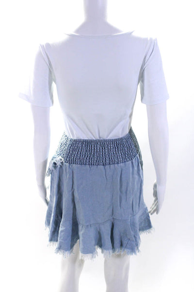 Muche Et Muchette Womens Denim Frayed Hem Unlined Short Wrap Skirt Blue Size OS