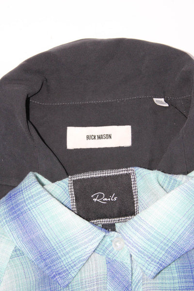 Rails Buck Mason Womens Long Sleeve Button Up Shirts Blue Gray Size M XS Lot 2