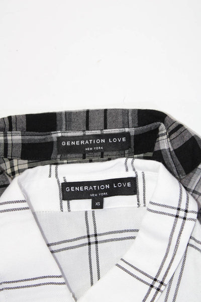 Generation Love Womens Plaid Print Button Down Shirts White Black Size XS Lot 2