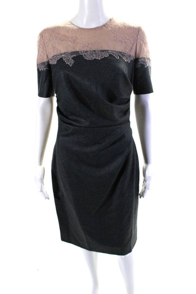 Valentino Womens Patchwork Embroidered Lace Zip Ruched Sheath Dress Gray Size M