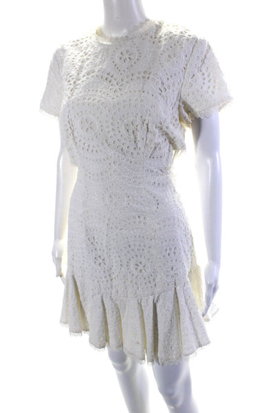 Zimmermann Womens Strappy Back Zip Eyelet Ruffle Dress White Cotton Size 3
