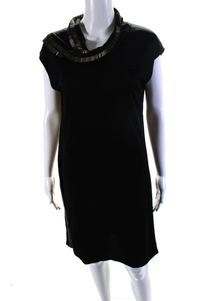 Gucci Womens Short Sleeve Cowl Neck Embellished Trim Dress Black Size IT 42