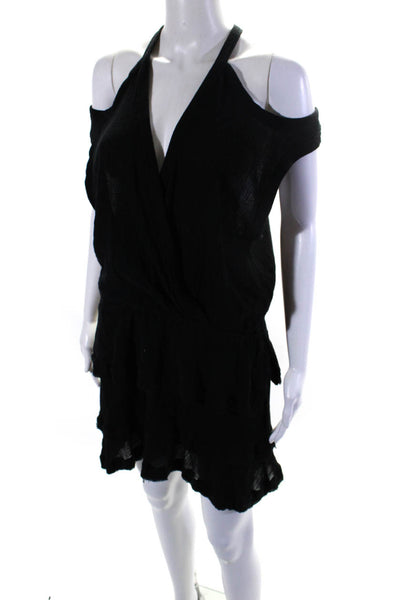 IRO Womens Sleeveless V Neck Tiered Knit Fringe Dress Black Cotton Size FR 40