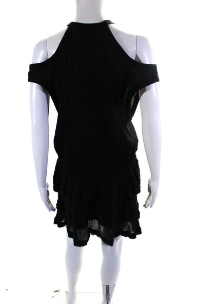 IRO Womens Sleeveless V Neck Tiered Knit Fringe Dress Black Cotton Size FR 40