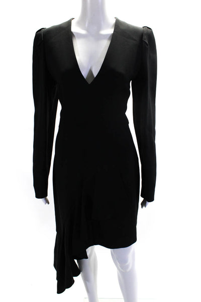 Michael Kors Collection Womens Back Zip Long Sleeve Ruffled Dress Black Size 8