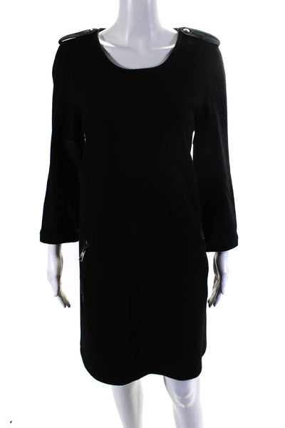 Burberry London Womens Back Zip 3/4 Sleeve Scoop Neck Dress Black Wool Size 10